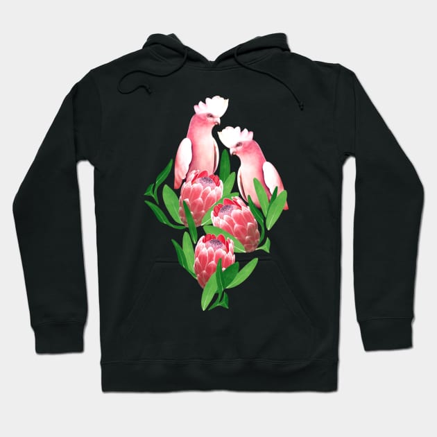 Pair of Pretty Pink Cockatoos with Proteas Hoodie by PerrinLeFeuvre